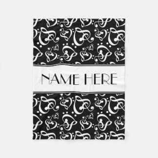 Custom Black And White Clef Hearts Music Notes Fleece Blanket