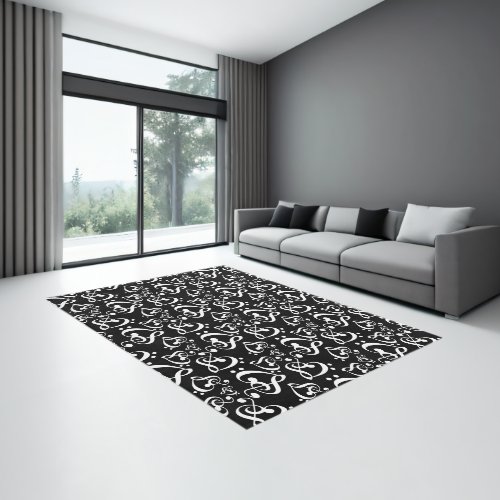Custom Black And White Clef Hearts Music Notes Rug