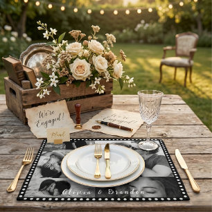 Custom Black and White Couple Photo Collage Names Cloth Placemat