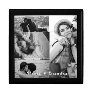 Custom Black and White Couple Photo Collage Names Gift Box