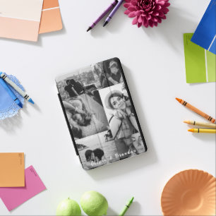 Custom Black and White Couple Photo Collage Names iPad Mini Cover