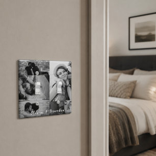 Custom Black and White Couple Photo Collage Names Light Switch Cover