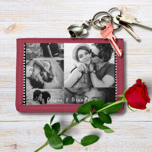 Custom Black and White Couple Photo Collage Names Tri-fold Wallet