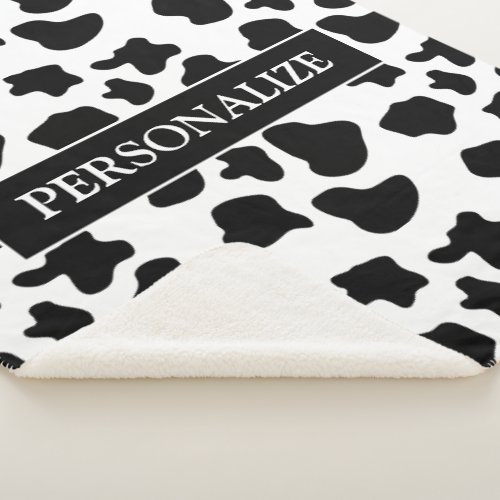 Custom black and white cow spots pattern fleece sherpa blanket