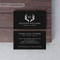 Custom Black And White Deer Antler Monogrammed Business Card