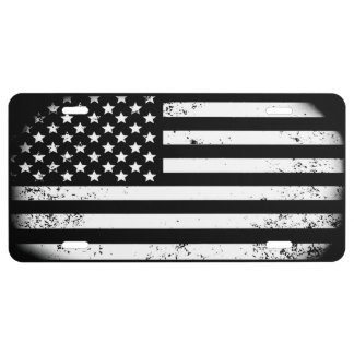 Custom Black and White Distressed American Flag License Plate