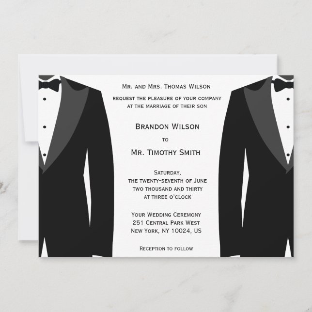 Custom Black And White Gay Wedding Invitations (Front)