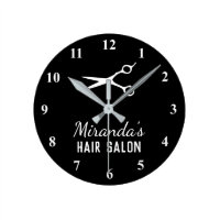 Custom black and white hair salon decor wall clock