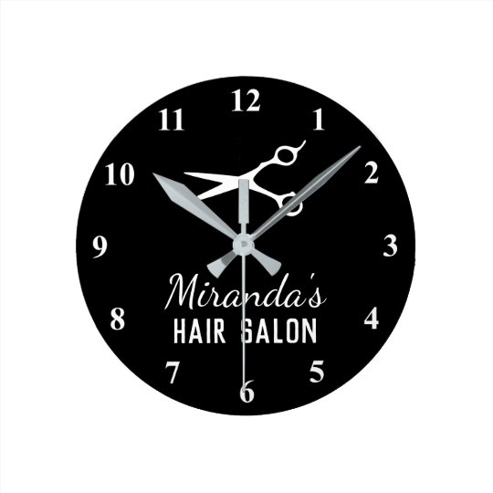 Custom Black And White Hair Salon Decor Wall Clock Zazzle Com