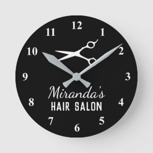 Custom black and white hair salon decor wall clock