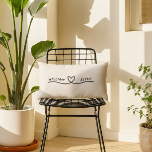 Custom Black And White Heart Couple Names Lumbar Pillow