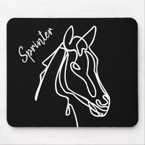 Custom black and white horse drawing mouse pad