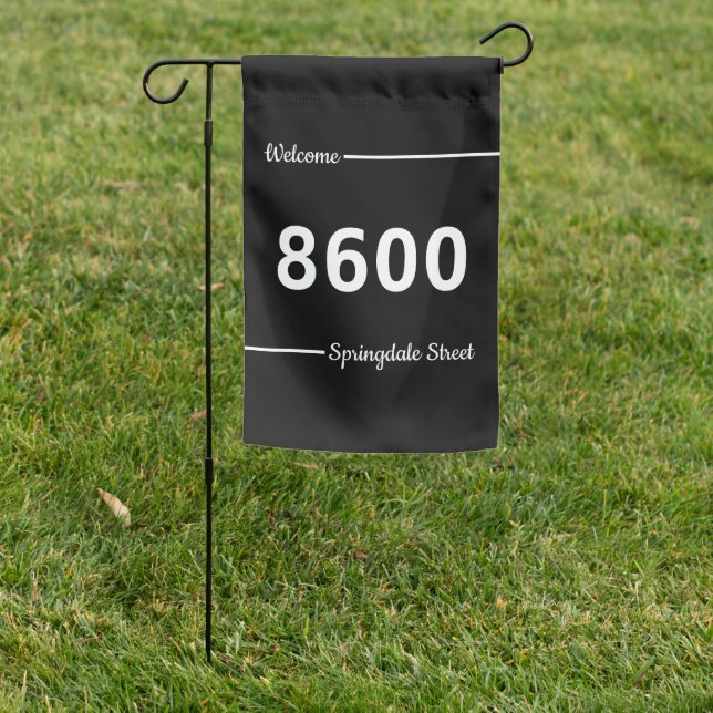 Custom Black and White House Number Welcome Garden Flag (In SItu)