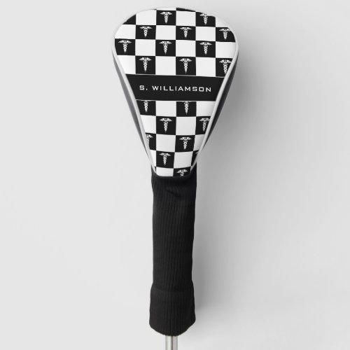 Custom Black and White Medical Symbol Caduceus Golf Head Cover