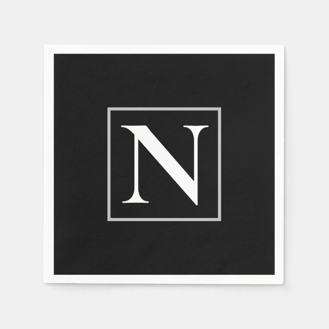 Custom Black and White Monogram Business Party Napkins (Front)
