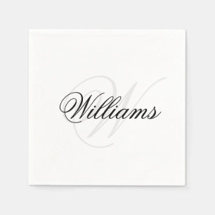 Custom Black and White Monogram Initial Name Napkins