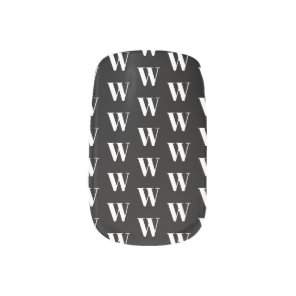 Custom black and white monogram pattern minx nail art