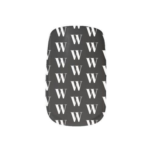 Custom black and white monogram pattern minx nail art