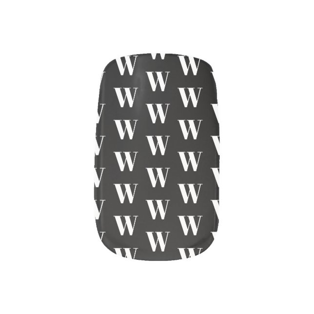 Custom black and white monogram pattern minx nail art (Left Thumb)