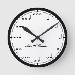 Custom Black and White Music Notes Round Clock