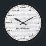 Custom Black and White Music Notes Round Clock<br><div class="desc">Cute Black and White Music Notes Custom Clock.</div>