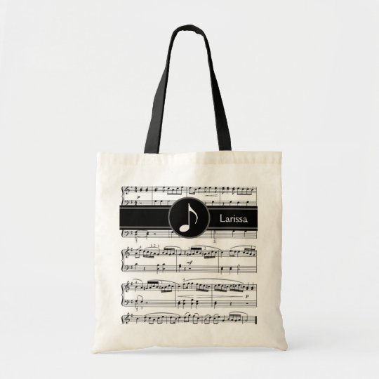 custom black and white musical notes tote bag