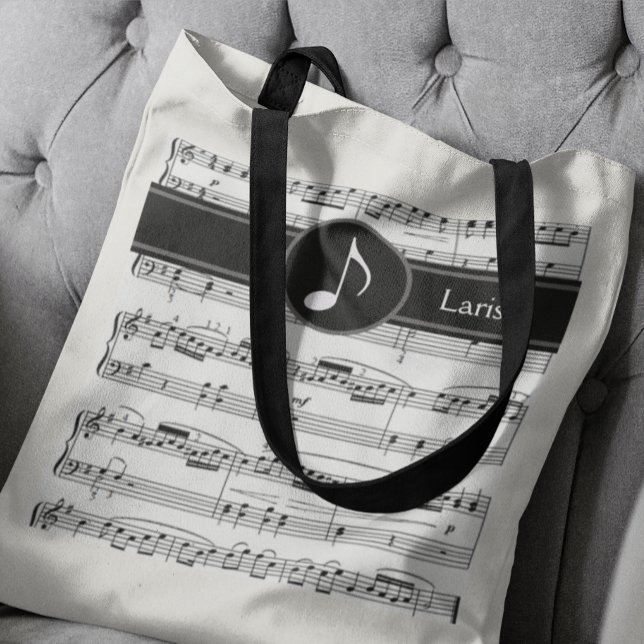 Custom black and white musical notes tote bag (good music... good vibes...)