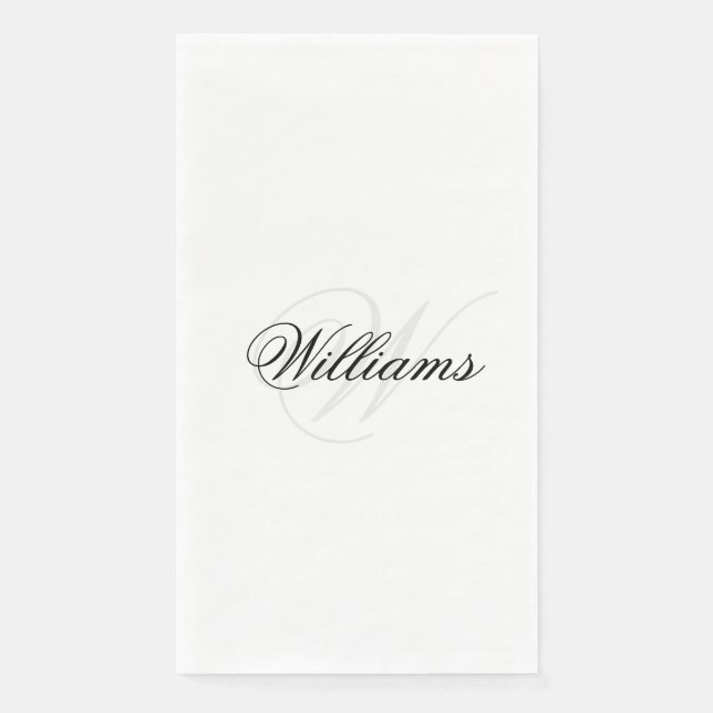 Custom Black and White Name Monogram Guest Towel (Front)