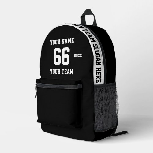 Custom black and white Name Number Team Sport Printed Backpack