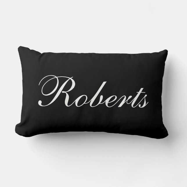Custom Black and White Name Throw Pillow (Front)