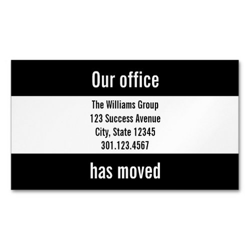 Custom Black and White Office Moving Announcement Business Card Magnet