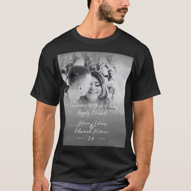 Custom Black and White Overlay Photo Anniversary T-Shirt (Front)