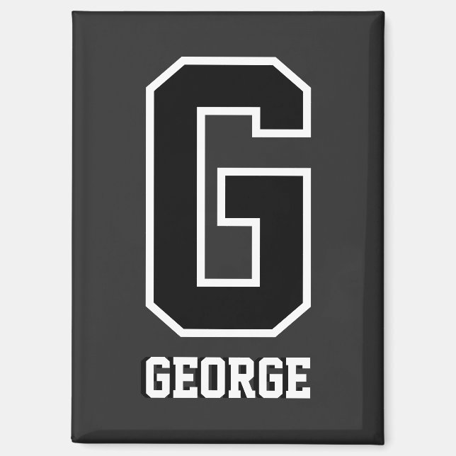 Custom Black and White Personalized Monogram Magnet (Front)