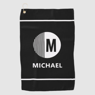 Custom Black and White Personalized Monogram Name Golf Towel