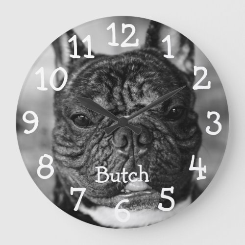 Custom Black and White Pet Photo Name Large Clock