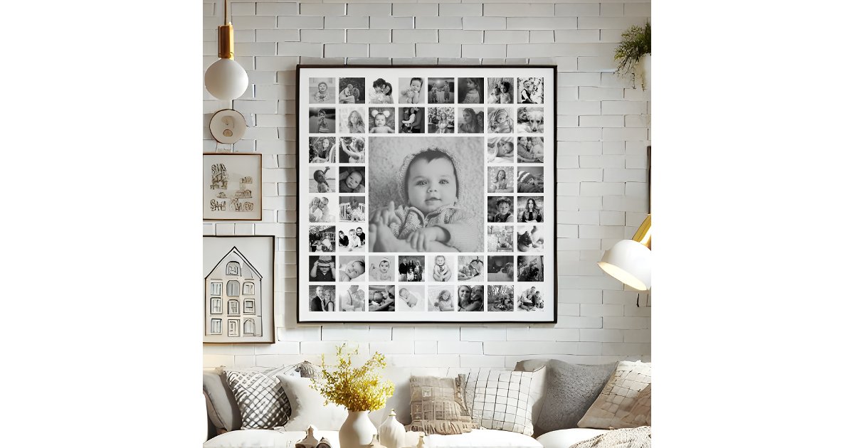 Custom Black And White Photo Collage Personalized Poster | Zazzle
