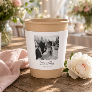 Custom Black and White Photo Mr & Mrs Wedding Coffee Cup Sleeve