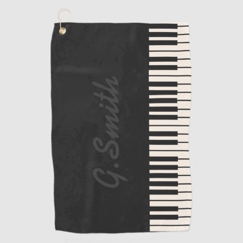 Custom Black and White Piano Keyboard Add Name Golf Towel