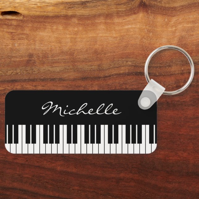 Custom black and white piano keys metal keychain (Front)