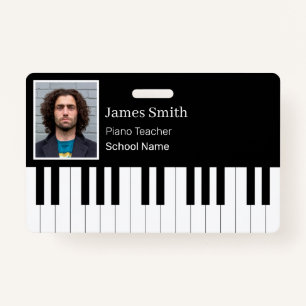 Custom Black and White Piano Teacher Badge ID