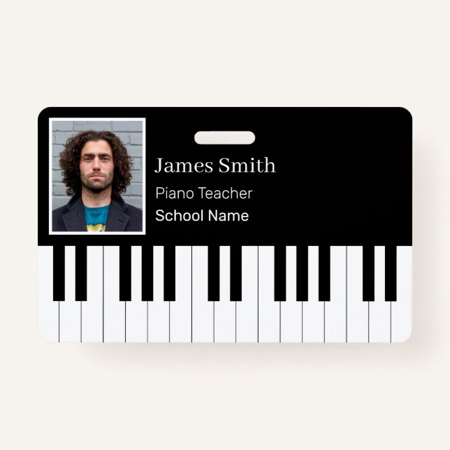 Custom Black and White Piano Teacher Badge ID (Front)