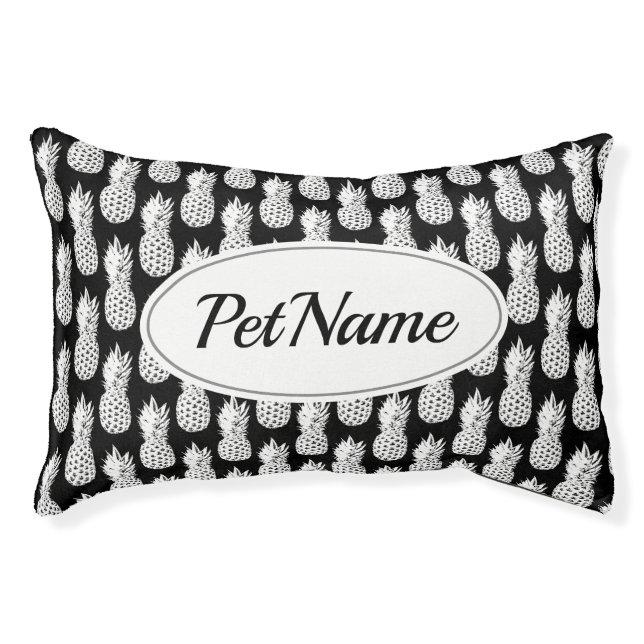 Custom black and white pineapple pattern dog bed (Front)