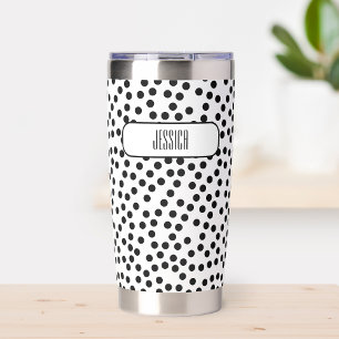 Custom Black and White Polka Dot Travel Coffee Insulated Tumbler