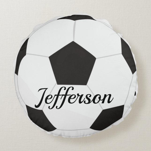  Custom Black and white soccer ball football Round Pillow (Back)