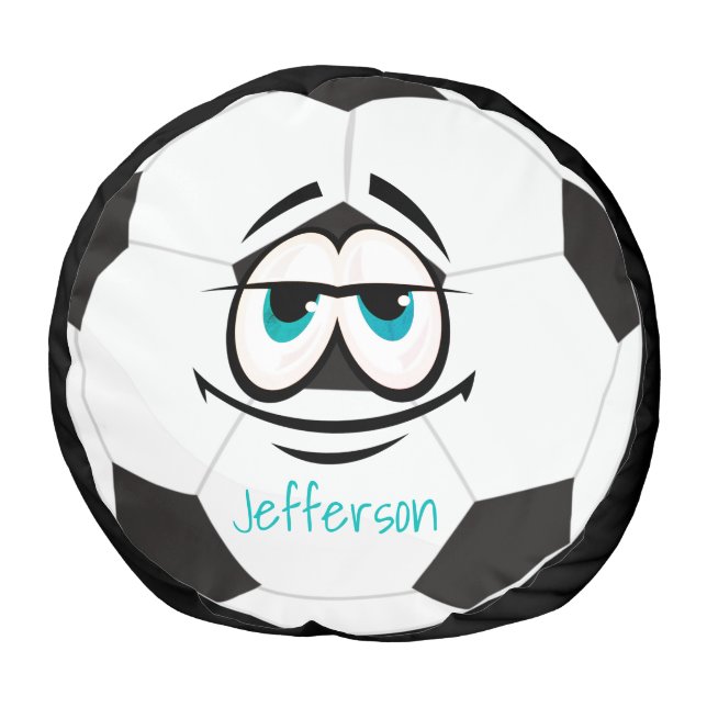  Custom Black and white soccer ball funny face Pouf (Top)