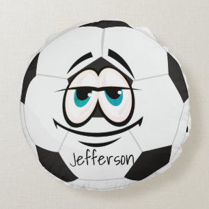  Custom Black and white soccer ball funny face. Round Pillow