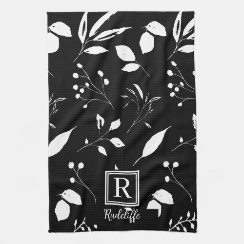 Custom Black and White Stems Personalized Kitchen Towel