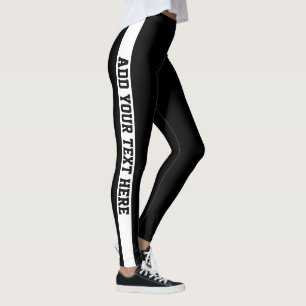 Custom Black and White Striped Personalized Name  Leggings