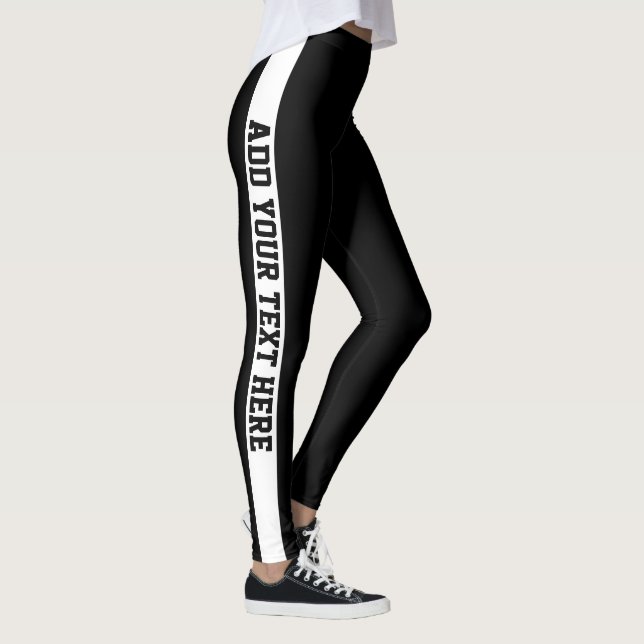 Custom Black and White Striped Personalized Name  Leggings (Right)