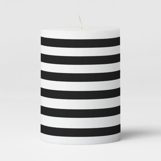 Custom Black and White Stripes Pillar Candle (Front)